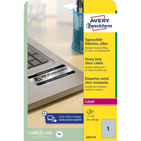 Etykieta do oznaczania srebrna [mm:] 210x297