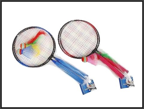 Zestaw do badmintona rakietki 44x22cm z lotką oraz z piłeczką z piórkami Hipo (720097)