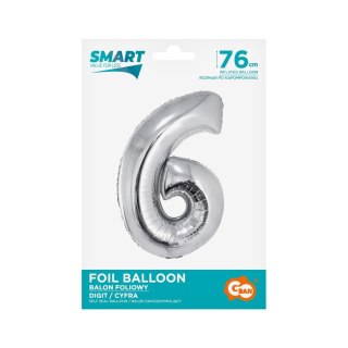 Balon foliowy Smart cyfra 6 srebrna 76cm Godan (CH-SSR6)