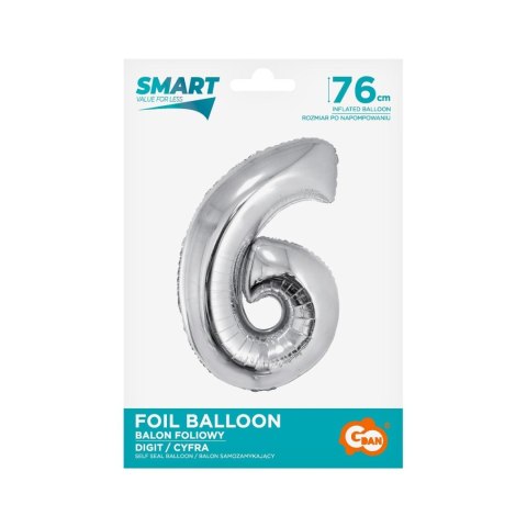 Balon foliowy Smart cyfra 6 srebrna 76cm Godan (CH-SSR6)