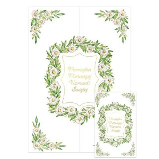 Kartka składana Karnet A5 KOMUNIA Z KLAPKĄ STOKROTKI Z METRĄ A5 Henry (5907465667555)