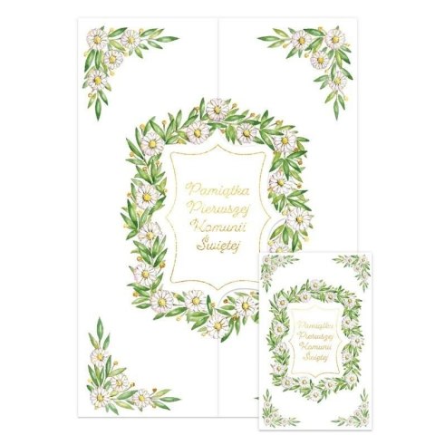 Kartka składana Karnet A5 KOMUNIA Z KLAPKĄ STOKROTKI Z METRĄ A5 Henry (5907465667555)