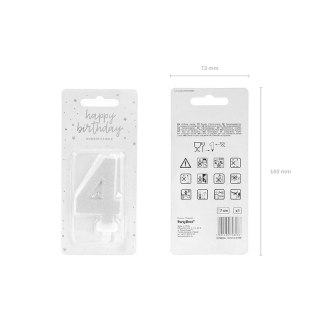 Świeczka urodzinowa cyferka 4 srebrny 7 cm 7cm Partydeco (SCU3-4-0188)