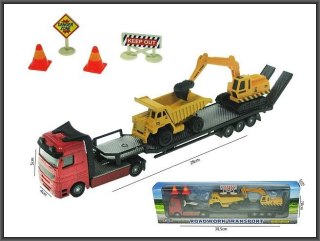 Laweta Autotransporter z metalową wywrotką 7cm oraz z metalową koparką 5cm . Hipo (541757)