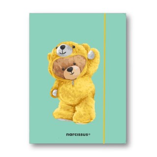 Teczka kartonowa na gumkę Teddies& Miś w dresiku A4 srebrny 270g Narcissus