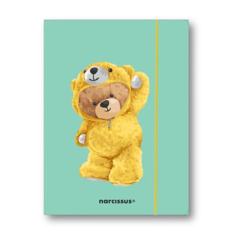 Teczka kartonowa na gumkę Teddies& Miś w dresiku A4 srebrny 270g Narcissus