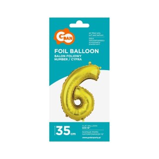Balon foliowy cyfra 6 złoty 35 cm Godan (FG-C35Z6)