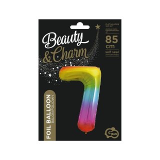 Balon foliowy cyfra 7 tęczowy 85cm 40cal Godan (HS-C34T7)