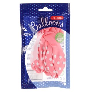 Balon gumowy gumowy różowy w białe kropki 30 cm/6 sztuk różowy 300mm Partydeco (SB14P-223-081JW-6)