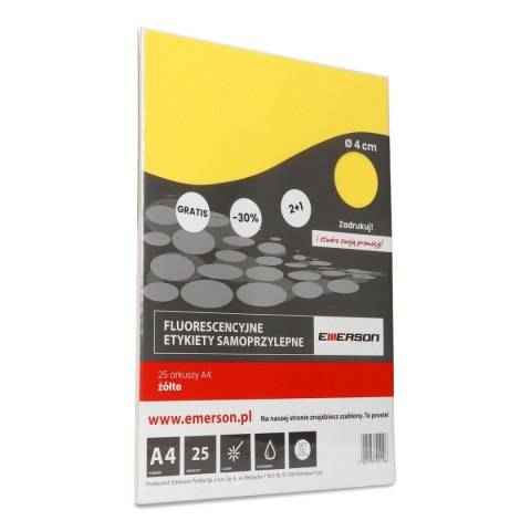 Etykieta samoprzylepna kółka 40 mm A4 biały Emerson (ETOKBIA002x025x010)