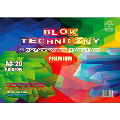 Blok techniczny kolor A3 kolorowy 160g 20k Protos