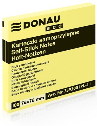 Notes samoprzylepny (karteczki) Eco żółty 100k [mm:] 76x76 Donau (7593001PL-11)