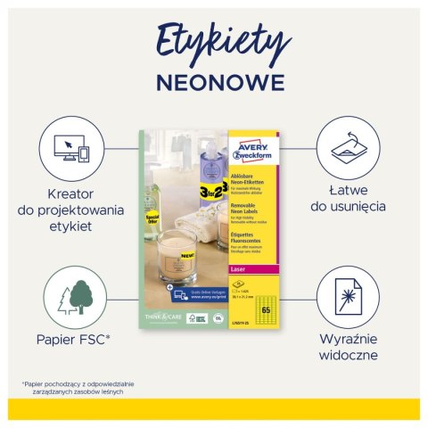 Etykieta samoprzylepna A4 żółty [mm:] 63,5x29,6 Avery Zweckform (6004)