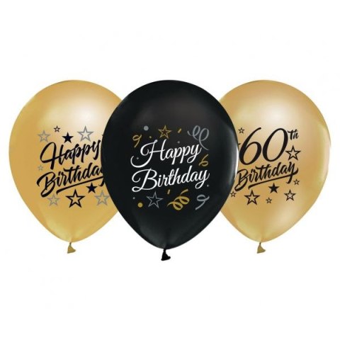 Balon gumowy 60th Birthday czarno złote czarny 300mm 12cal Godan (GP-ZC60)
