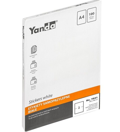 Etykieta samoprzylepna Y031 A4 biała [mm:] 210x148 Yanda (150-1470)