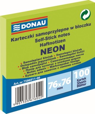 Notes samoprzylepny (karteczki) Neon zielony 100k [mm:] 76x76 Donau (7586011-06)