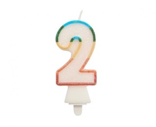 Świeczka urodzinowa cyferka 2, tęczowa, NOWY BIO BROKAT, 8,5 cm Godan (SW-CBB2)