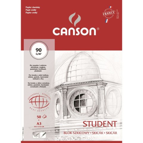 Blok rysunkowy Student klejony A3 biały 90g 50k Canson (100554853)