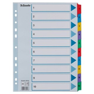 Przekładka numeryczna Mylar kartonowe A4 mix kolorów 160g 10k 1-10 Esselte (100161)