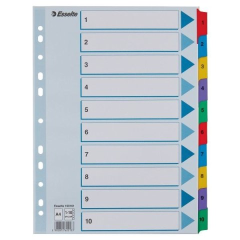 Przekładka numeryczna Mylar kartonowe A4 mix kolorów 160g 10k 1-10 Esselte (100161)