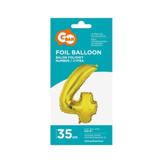 Balon foliowy cyfra 4 złoty 35 cm Godan (FG-C35Z4)