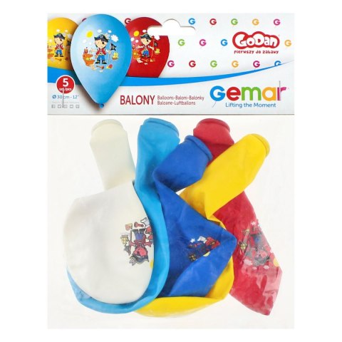 Balon gumowy nadruk Pirat kolorowy 12cal, 5 sztuk bd 5 szt mix 12cal Godan (GD-PIK)