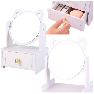 Lusterko Mini Toaletka Lusterko Do Makijażu Szuflada Uszy Drewniana Biała Lean (20973)