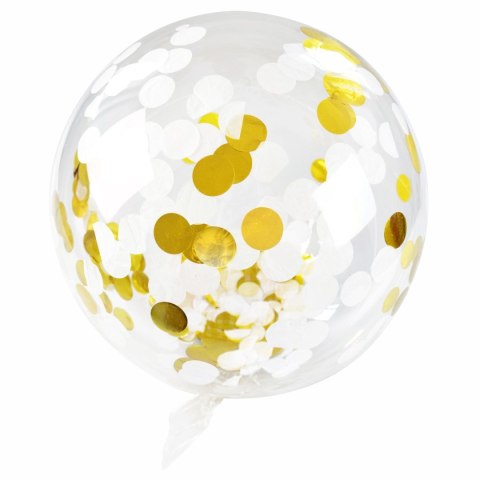 Balon gumowy Golden party konfetti złote transparentny 450mm Arpex (BLF0041ZLO)