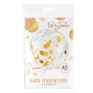 Balon gumowy Golden party konfetti złote transparentny 450mm Arpex (BLF0041ZLO)