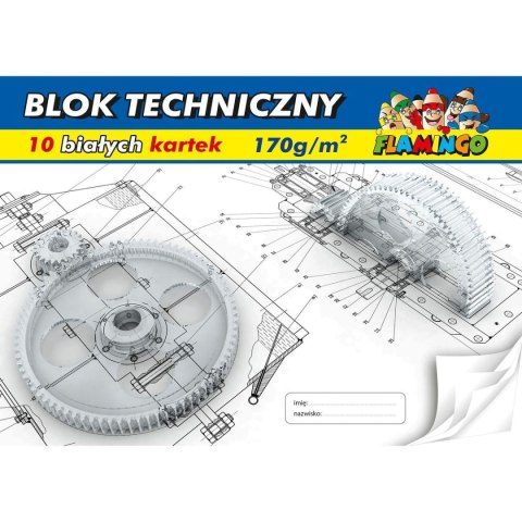 Blok techniczny A4 biały 170g 10k [mm:] 210x297 Flamingo
