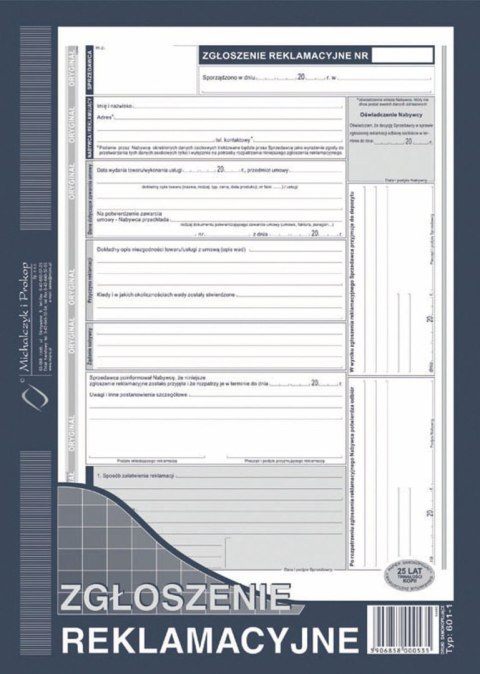 Druk offsetowy Zgłoszenie reklamacji A4 40k. Michalczyk i Prokop (601-1)