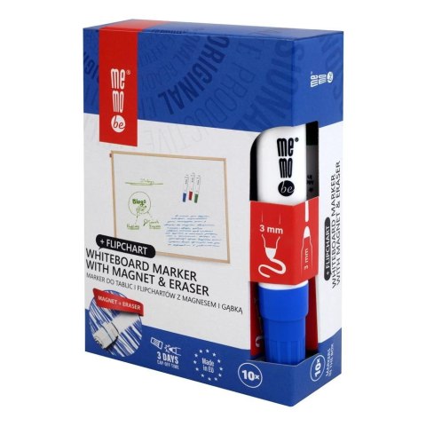 Marker suchościeralny z gąbką NIEBIESKI wkład niebieski 1-3mm okrągła końcówka Memobe (MM351-03)